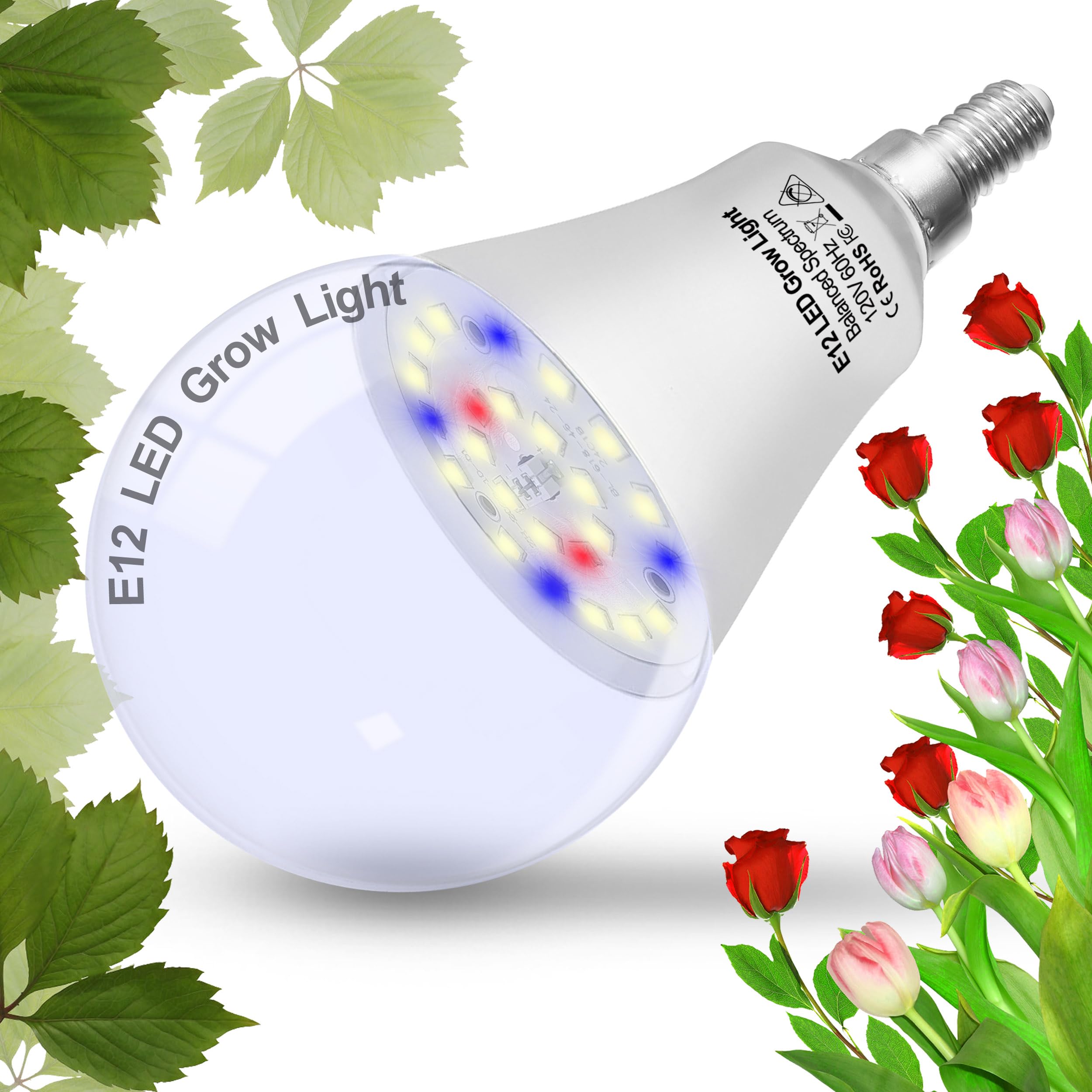 e12 led grow light bulb ALIDE Candelabra LED Plant Grow Light Bulbs E12, 5000K Full Spectrum, Red Blue, 100W Equivalent, Ideal for Seeds, Greens, Flowers